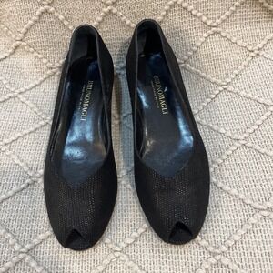 Bruno Magli Peep Toe Pumps Womens Black Excellent Italian Leather Evening‎ Shoes